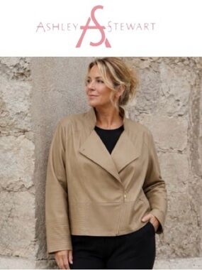 26W Ashley Stewart Peplum Jacket with Asymmetrical Zip, Khaki